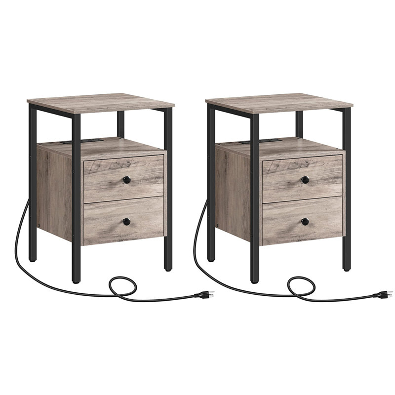 17 Stories 24'' Tall 2 Drawer Iron Nightstand with Storage and Built